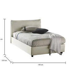 Lit double Daalt, Lit coffre avec revêtement en tissu, Ouverture frontale, avec matelas 120x200 cm inclus, Beige