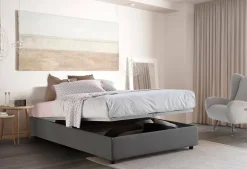 Lit double Daccardi, Lit coffre avec revêtement en tissu, Ouverture frontale, adapté pour matelas 120x200 cm, Gris