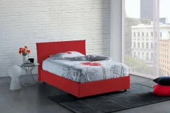 Lit double Dacer, lit coffre avec revêtement en tissu, ouverture frontale, adapté pour matelas 120x190 cm, rouge