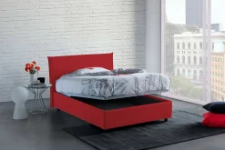 Lit double Dacer, lit coffre avec revêtement en tissu, ouverture frontale, adapté pour matelas 120x190 cm, rouge