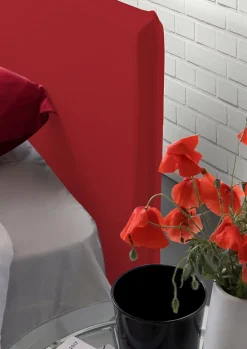 Lit double Dacer, lit coffre avec revêtement en tissu, ouverture frontale, adapté pour matelas 120x190 cm, rouge