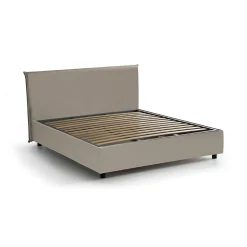 Lit double Dacost, Lit coffre avec revêtement en similcuir, Ouverture frontale, adapté pour matelas 140x190 cm, Taupe