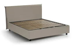 Lit double Dacost, Lit coffre avec revêtement en similcuir, Ouverture frontale, adapté pour matelas 140x190 cm, Taupe
