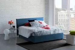 Lit double Dangel, Lit coffre avec revêtement en tissu, Ouverture frontale, adapté pour matelas 160x200 cm, Bleu