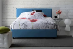 Lit double Dangel, Lit coffre avec revêtement en tissu, Ouverture frontale, adapté pour matelas 160x200 cm, Bleu