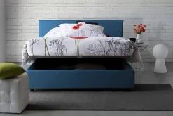 Lit double Dangel, Lit coffre avec revêtement en tissu, Ouverture frontale, adapté pour matelas 160x200 cm, Bleu