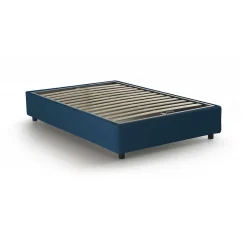 Lit double Daronic, Lit coffre avec revêtement en tissu, Ouverture latérale, adapté pour matelas 120x190 cm, Bleu