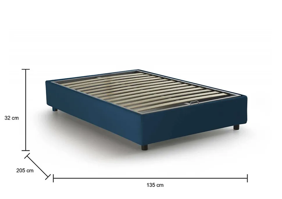 Lit double Daronic, Lit coffre avec revêtement en tissu, Ouverture latérale, adapté pour matelas 120x190 cm, Bleu