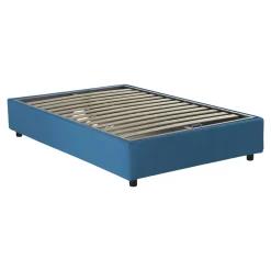 Lit double Dbamb, Lit coffre avec revêtement en tissu, Ouverture frontale, avec matelas 120x190 cm inclus, Bleu