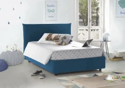 Lit double Dbranc, lit coffre avec revêtement en tissu, ouverture frontale, avec matelas 120x190 cm inclus, bleu