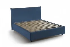 Lit double Dbranc, lit coffre avec revêtement en tissu, ouverture frontale, avec matelas 120x190 cm inclus, bleu