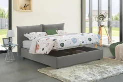 Lit double Dbrunor, Lit coffre avec revêtement en tissu, Ouverture frontale, avec matelas 160x200 cm inclus, Gris