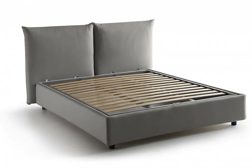 Lit double Dbrunor, Lit coffre avec revêtement en tissu, Ouverture frontale, avec matelas 160x200 cm inclus, Gris