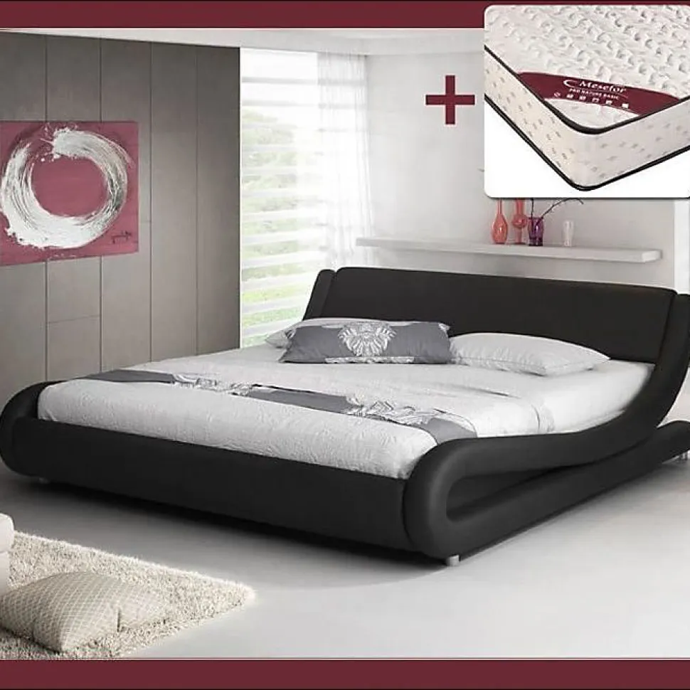 Lit double DESIGN AMEUBLEMENT Alessia 160x200 cm noir simili cuir