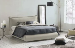 Lit double Dfecci, Lit coffre avec revêtement et tête de lit en tissu, Ouverture frontale, adapté pour matelas 160x190 cm, Beige