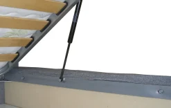 Lit double Dfecci, Lit coffre avec revêtement et tête de lit en tissu, Ouverture frontale, adapté pour matelas 160x190 cm, Beige