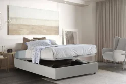 Lit double Dguid, Lit coffre avec revêtement en similcuir, Ouverture frontale, adapté pour matelas 160x190 cm, Blanc