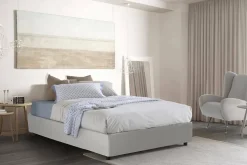 Lit double Dguid, Lit coffre avec revêtement en similcuir, Ouverture frontale, adapté pour matelas 160x190 cm, Blanc