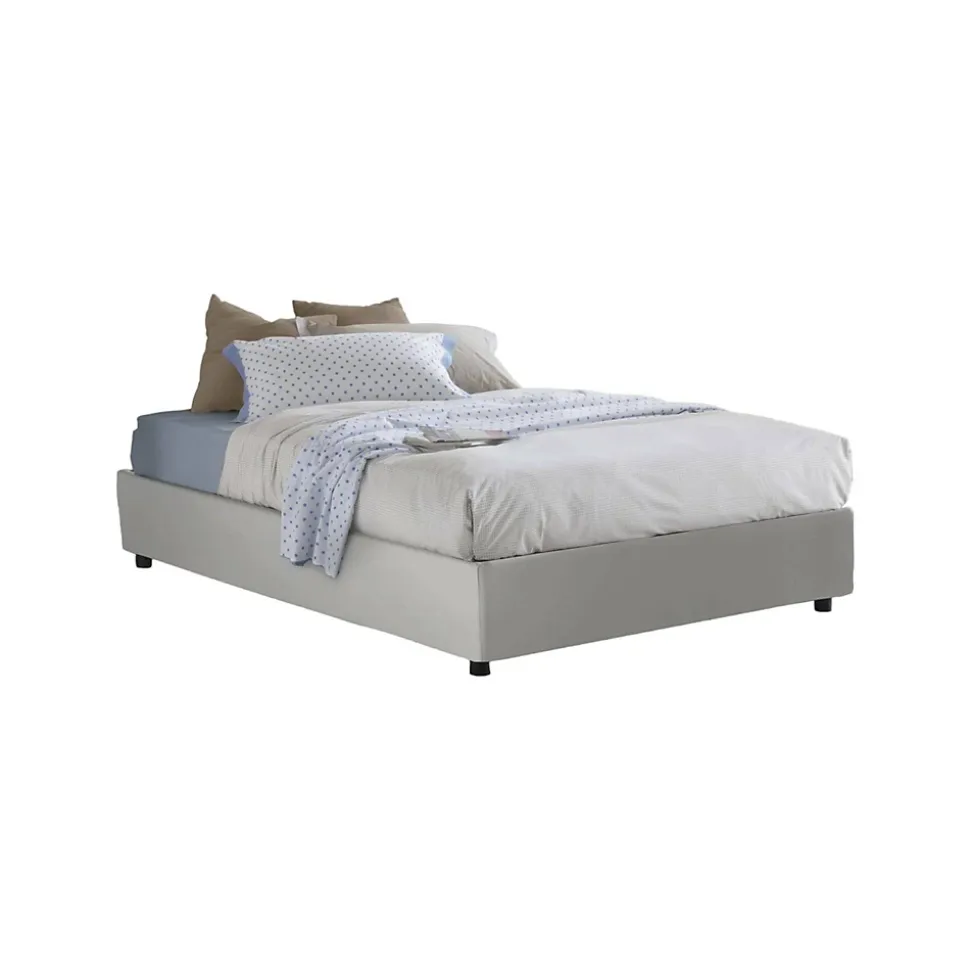 Lit double Dguid, Lit coffre avec revêtement en similcuir, Ouverture frontale, adapté pour matelas 160x190 cm, Blanc