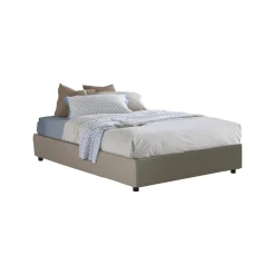 Lit double Dgytkj, lit coffre avec revêtement en similcuir, ouverture frontale, adapté pour matelas 120x190 cm, gris tourterelle