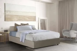 Lit double Dgytkj, lit coffre avec revêtement en similcuir, ouverture frontale, adapté pour matelas 120x190 cm, gris tourterelle