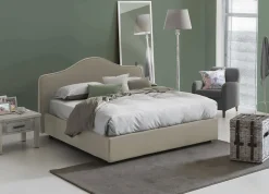Lit double Djoci, Lit coffre avec revêtement en tissu, Ouverture frontale, avec matelas 160x200 cm inclus, Taupe