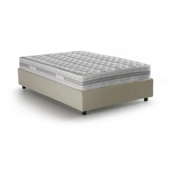 Lit double Dmalizi, Lit coffre avec revêtement en tissu, Ouverture frontale, avec matelas 120x200 cm inclus, Beige
