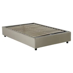 Lit double Dmalizi, Lit coffre avec revêtement en tissu, Ouverture frontale, avec matelas 120x200 cm inclus, Beige