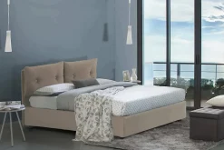Lit double Dmerol, Lit coffre avec revêtement en similcuir, Ouverture frontale, adapté pour matelas 160x200 cm, gris tourterelle