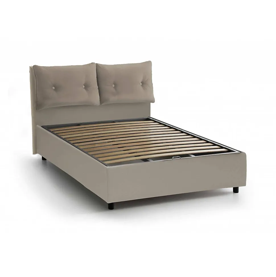 Lit double Dmerol, Lit coffre avec revêtement en similcuir, Ouverture frontale, adapté pour matelas 160x200 cm, gris tourterelle