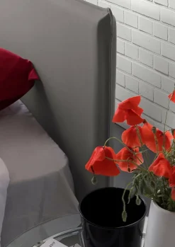 Lit double Dpalear, Lit coffre avec revêtement en tissu, Ouverture frontale, avec matelas 120x200 cm inclus, Gris