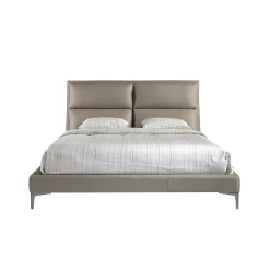 Lit double en similicuir vison avec tête de lit moderne et pieds en acier inoxydable