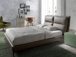 Lit double en similicuir vison avec tête de lit moderne et pieds en acier inoxydable