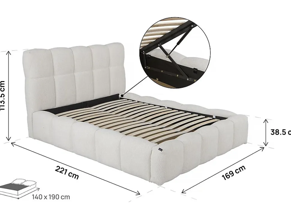 Lit double en tissu avec coffre "Davos" 140 x 190 cm Beige