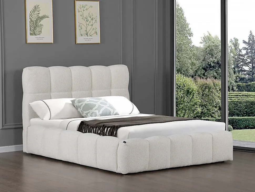 Lit double en tissu avec coffre "Davos" 140 x 190 cm Beige