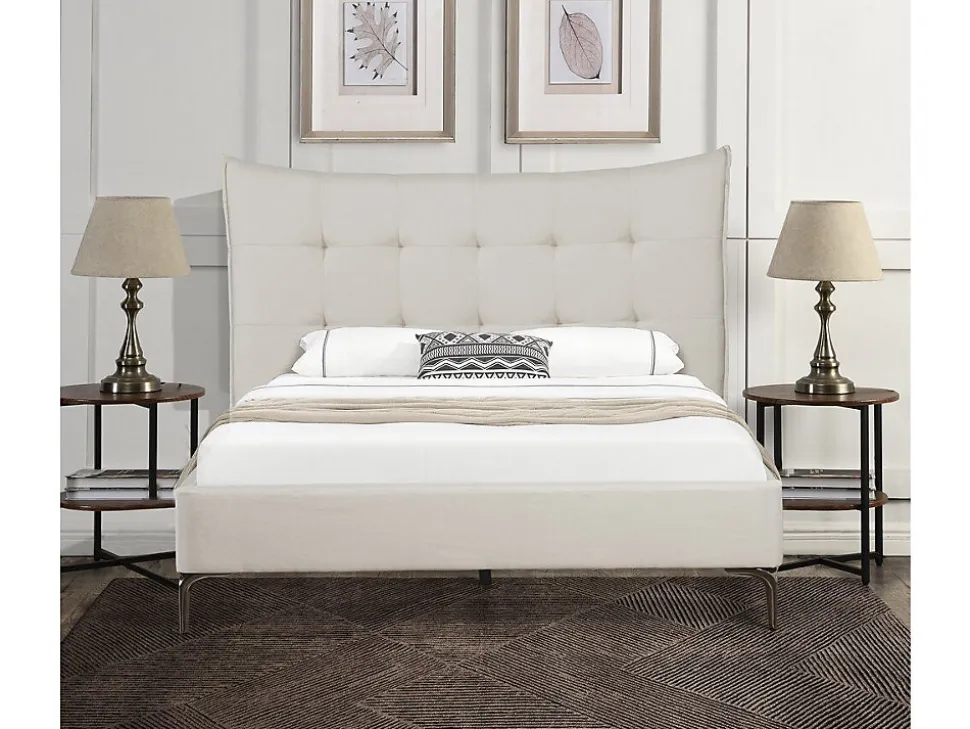 Lit double en tissu capitonné " Aspen" 140 x 190 cm Beige