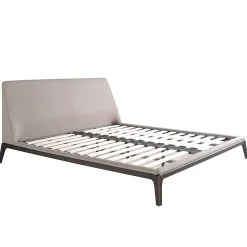 Lit double en tissu gris moderne avec tête de lit originale