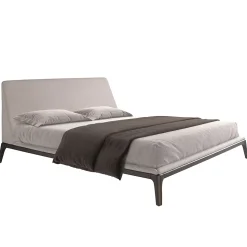 Lit double en tissu gris moderne avec tête de lit originale