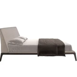 Lit double en tissu gris moderne avec tête de lit originale