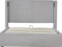 Lit double en velours côtelé avec coffre et lampe intégré "Cortina" 140 x 190 cm Gris