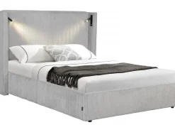 Lit double en velours côtelé avec coffre et lampe intégré "Cortina" 160 x 200 cm Gris