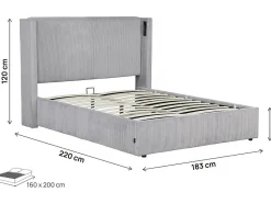 Lit double en velours côtelé avec coffre et lampe intégré 