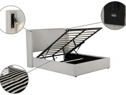 Lit double en velours côtelé avec coffre et lampe intégré "Cortina" 160 x 200 cm Beige