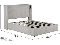 Lit double en velours côtelé avec coffre et lampe intégré 