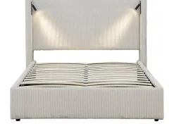 Lit double en velours côtelé avec coffre et lampe intégré 