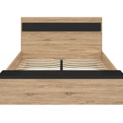 Lit double GAELLE tête de lit + banc coffre et sommier 140 x 190 cm bois et noir