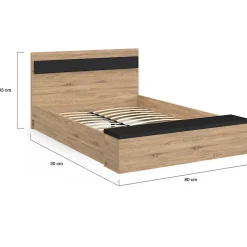 Lit double GAELLE tête de lit + banc coffre et sommier 140 x 190 cm bois et noir