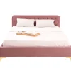 Lit double GLAMOUR, 140x190 cm, capitonné avec sommier, revêtement en velours rose