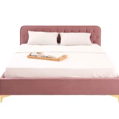 Lit double GLAMOUR, 140x190 cm, capitonné avec sommier, revêtement en velours rose