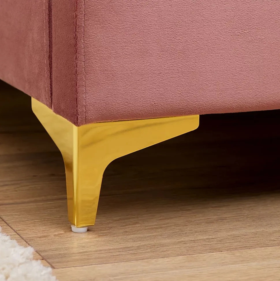 Lit double GLAMOUR, 140x190 cm, capitonné avec sommier, revêtement en velours rose